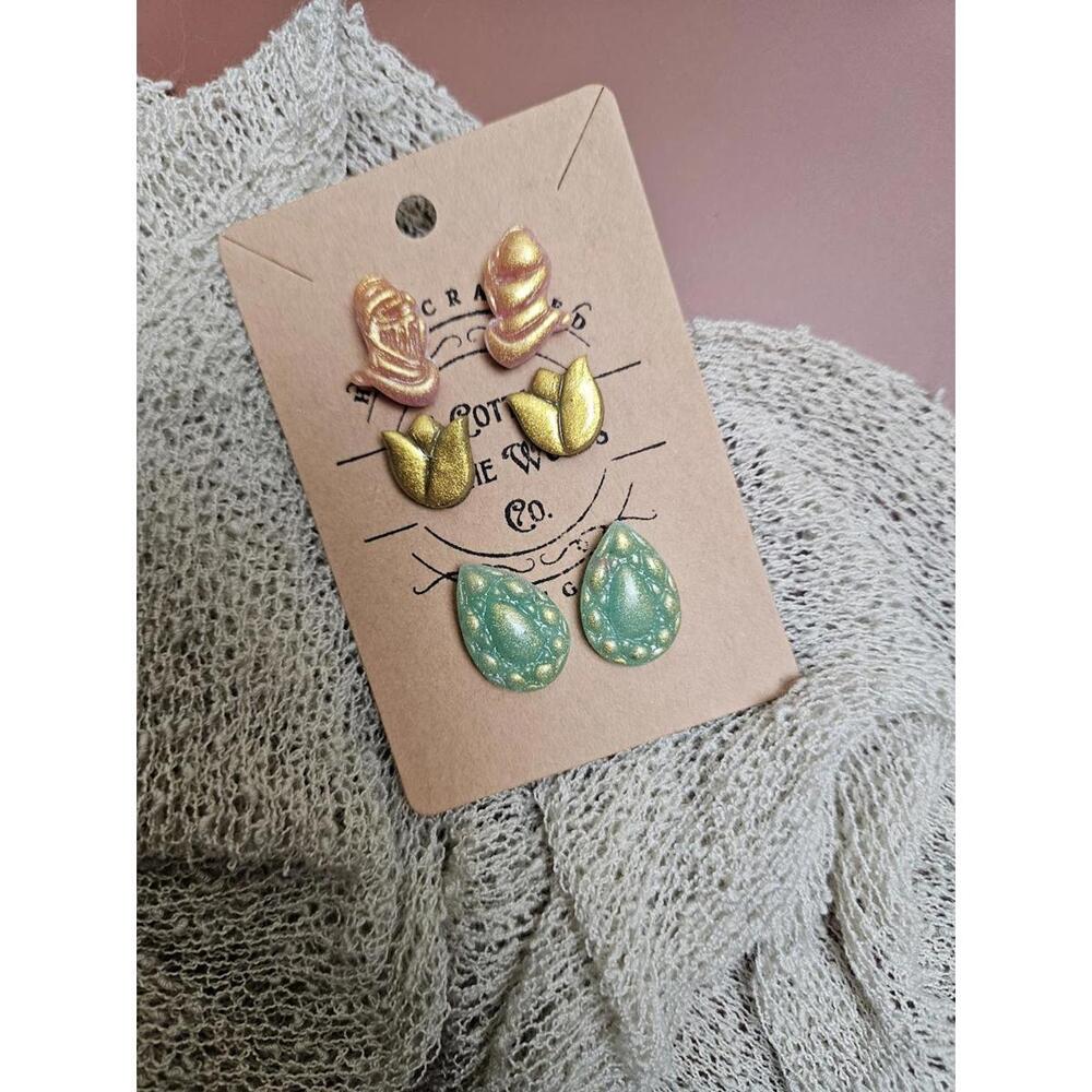 Set of 3 Pairs of Polymer Clay Fantasy Style Stud Earrings